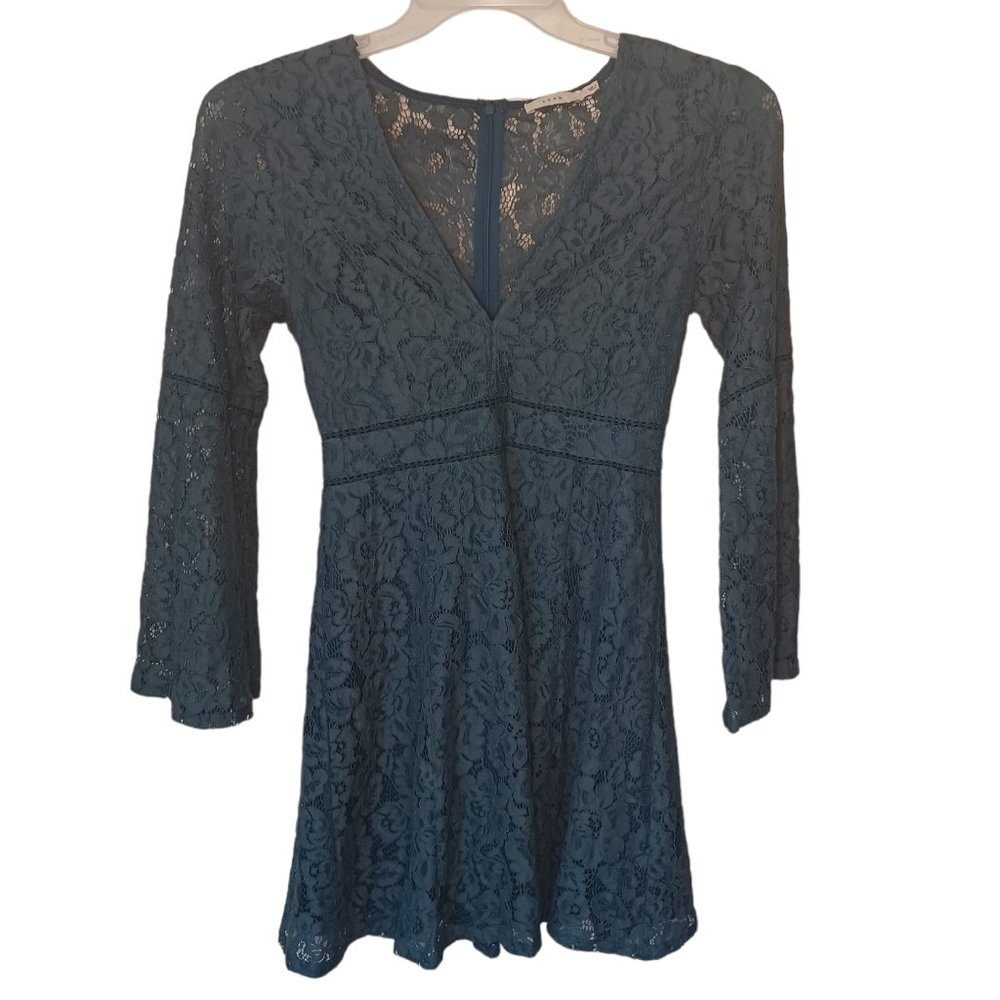 Lush Dark Forest Green Dress With Floral Lace Overlay Size Small